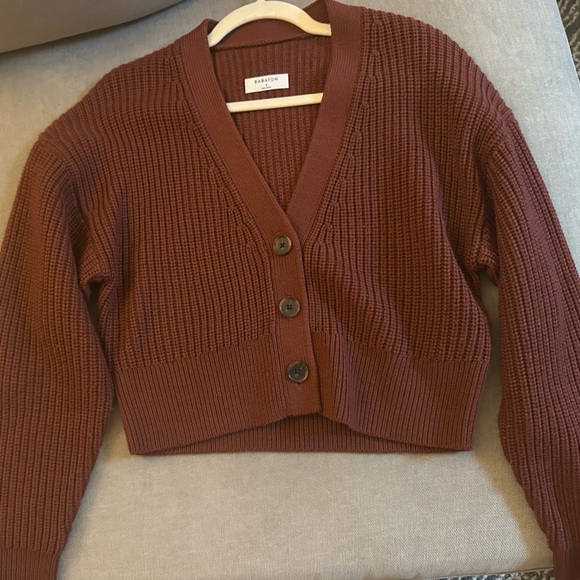 Aritzia Babaton Canberra 100% Merino Wool Brown/Red Cardigan - Picture 3 of 5